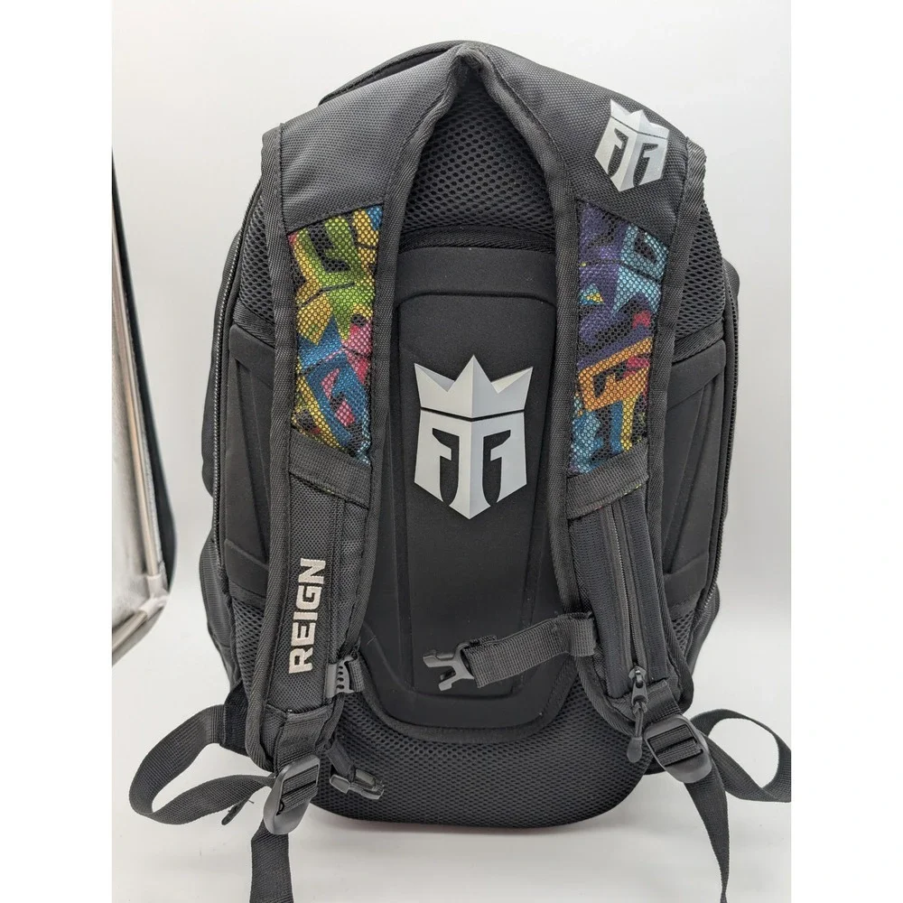 Reign Total Body Fuel Backpack Black Multicolored Graffiti Print Gym Travel Bag